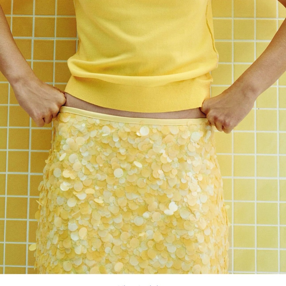 Zara Yellow Sequin Pencil Skirt